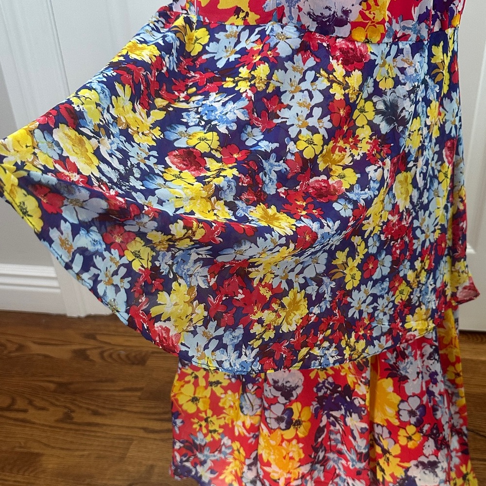 Lulus Ruby Red One Shoulder Boho Wedding Guest Floral Vacation Maxi Dress Size M - Picture 13 of 17